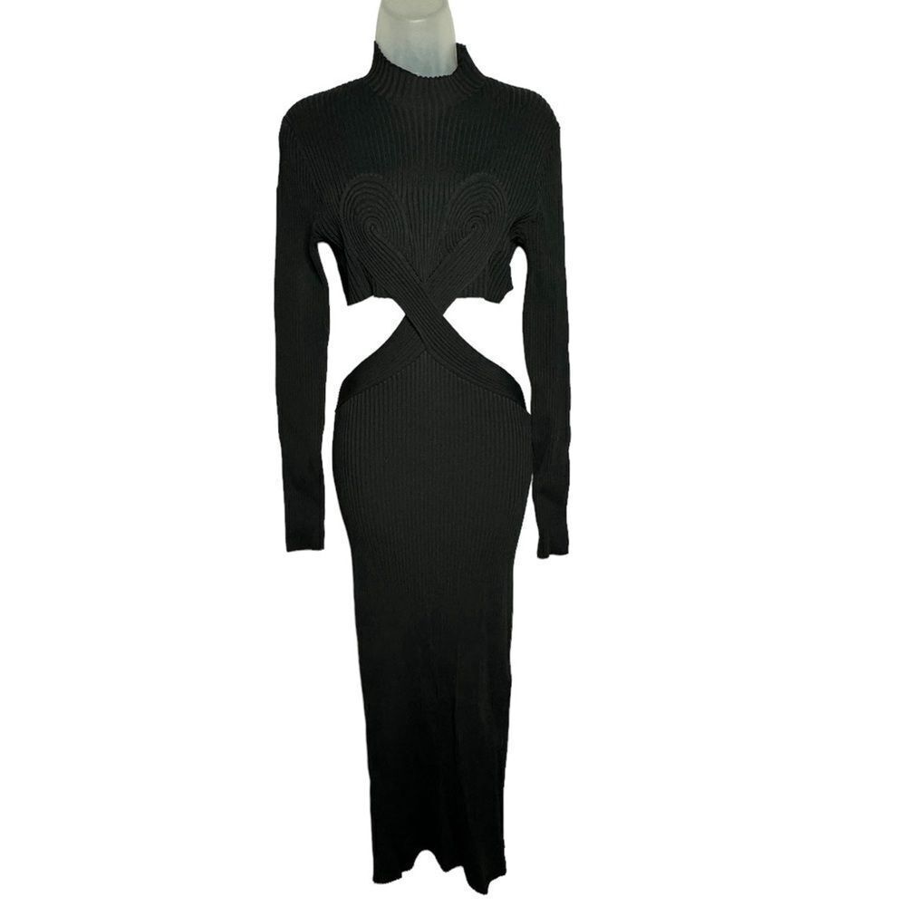 Dion Lee Black Ribbed Knit Spiral Cutout Midi Dress Size US 8 New Sexy Luxurious